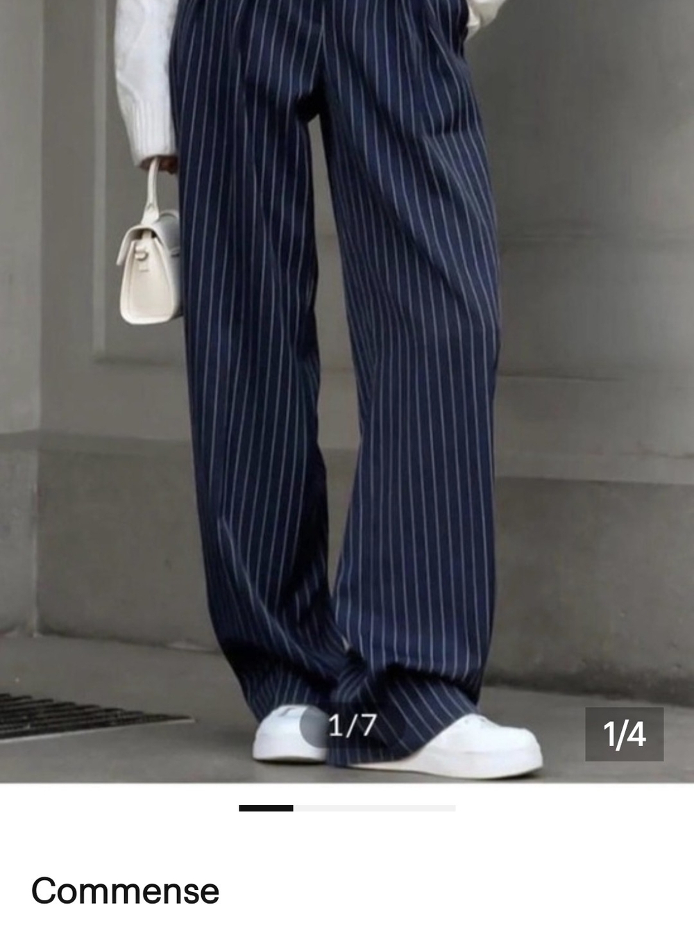 Commense Navy and White Pinstripe Wide-Leg Trousers